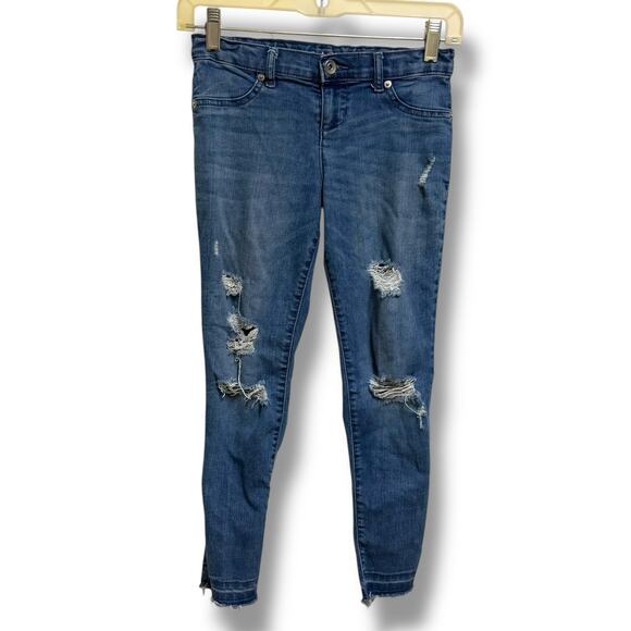 Children's Place Girls Jeggings Jeans Size 8 Distressed Blue Stretch Jeans Rips - Picture 1 of 11